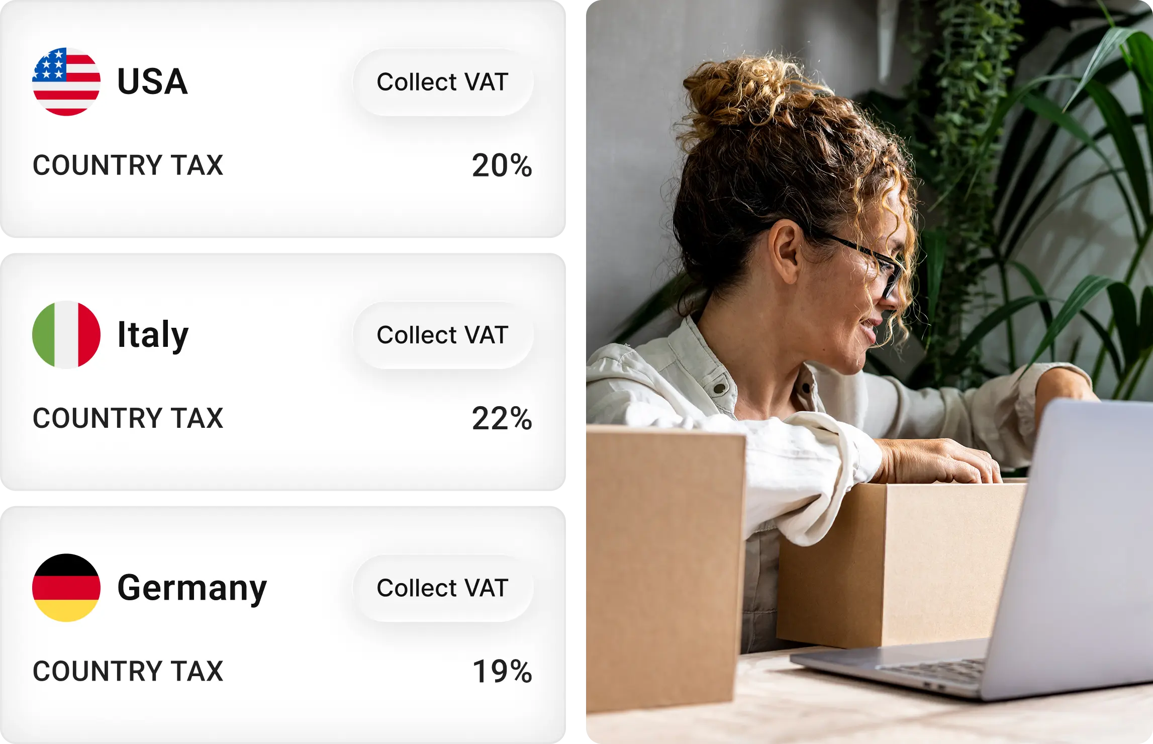 Récapitulatif de commande e-commerce avec calcul des taxes et moyens de paiement internationaux