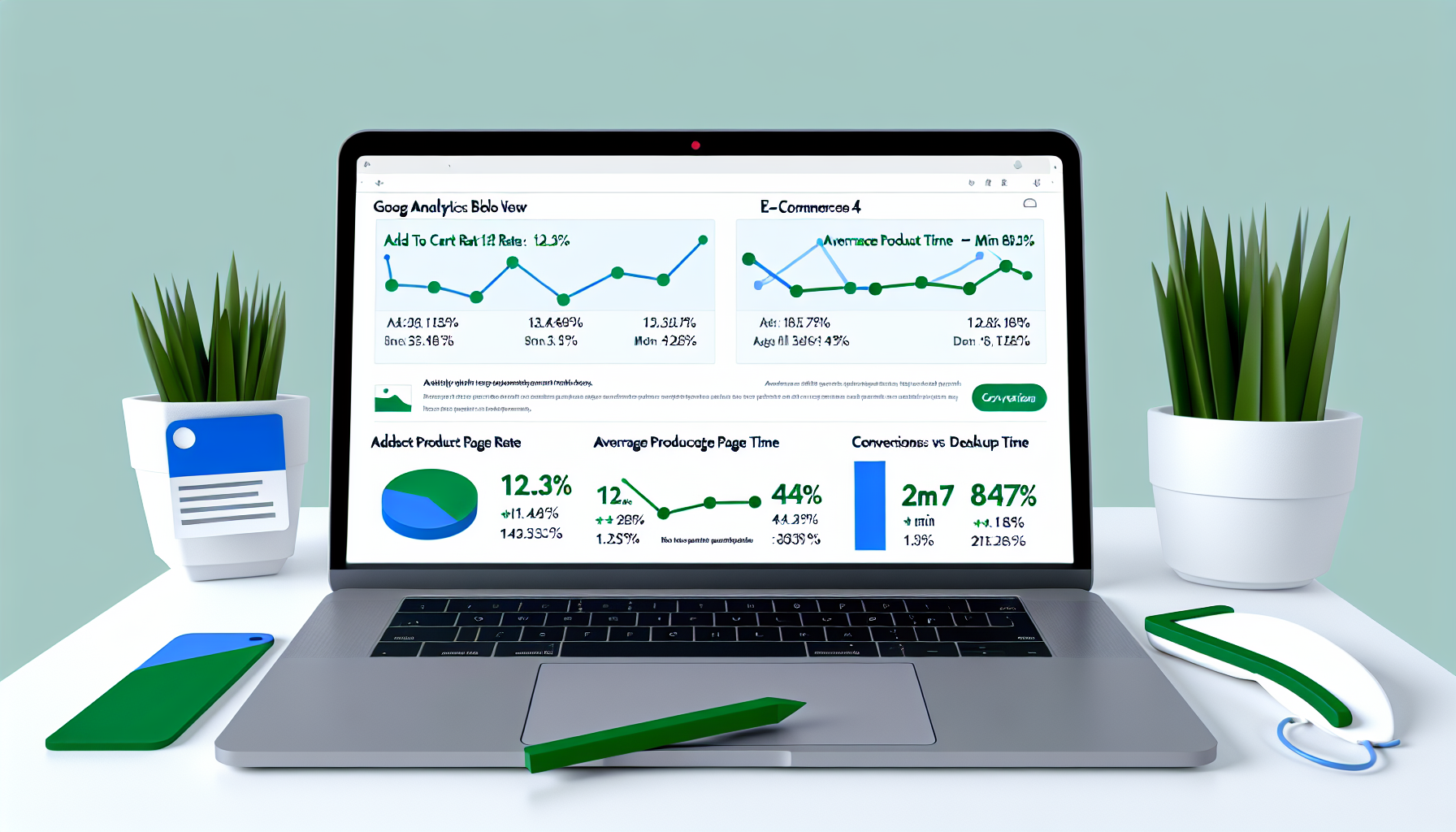 Dashboard Google Analytics 4 KPI performance fiche produit ecommerce